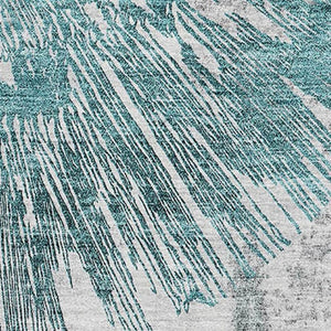 HomeRoots 9' X 12' Teal Ivory Gray Abstract Washable Area Rug - Stylish, Durable, UV-Protected for High-Traffic Spaces 664713
