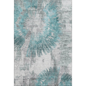 HomeRoots 10' X 14' Teal Ivory Gray Abstract Washable Area Rug - Stylish, Durable, UV-Protected for Homes 664714