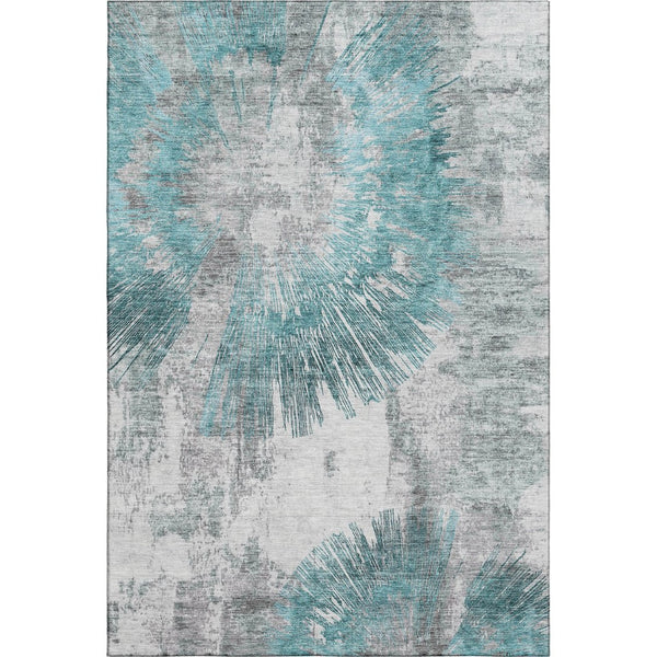 HomeRoots 10' X 14' Teal Ivory Gray Abstract Washable Area Rug - Stylish, Durable, UV-Protected for Homes 664714