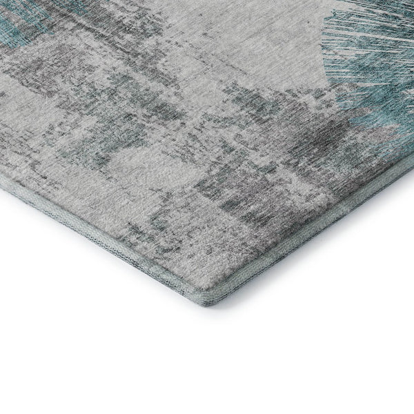 HomeRoots 10' X 14' Teal Ivory Gray Abstract Washable Area Rug - Stylish, Durable, UV-Protected for Homes 664714