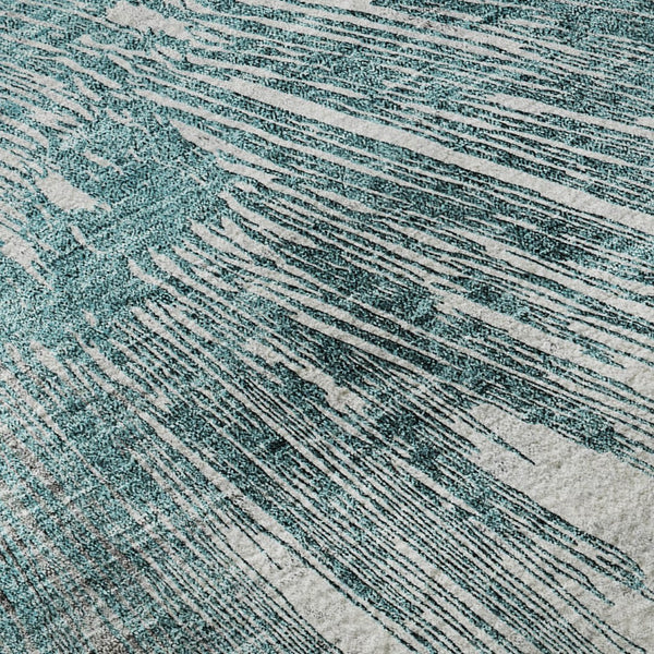 HomeRoots 10' X 14' Teal Ivory Gray Abstract Washable Area Rug - Stylish, Durable, UV-Protected for Homes 664714