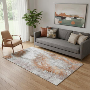 HomeRoots 5' X 8' Modern Terra Cotta Ivory & Gray Abstract Area Rug - Washable, UV-Protected, Stain-Resistant! 664716