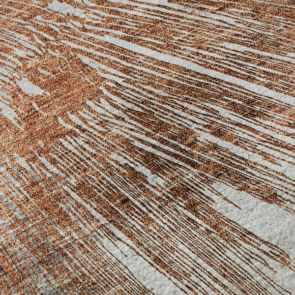 HomeRoots 5' X 8' Modern Terra Cotta Ivory & Gray Abstract Area Rug - Washable, UV-Protected, Stain-Resistant! 664716