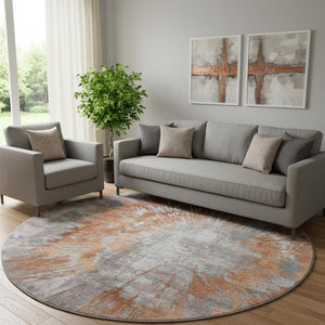 HomeRoots 8' Terra Cotta Abstract Washable Round Rug - Stylish, Durable, UV-Protected for Modern Living Spaces 664717
