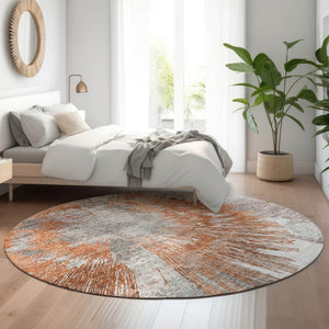 HomeRoots 8' Terra Cotta Abstract Washable Round Rug - Stylish, Durable, UV-Protected for Modern Living Spaces 664717