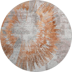 HomeRoots 8' Terra Cotta Abstract Washable Round Rug - Stylish, Durable, UV-Protected for Modern Living Spaces 664717