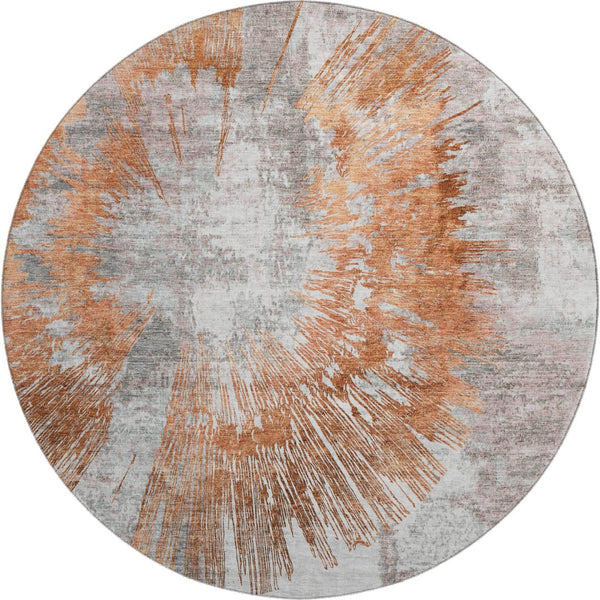 HomeRoots 8' Terra Cotta Abstract Washable Round Rug - Stylish, Durable, UV-Protected for Modern Living Spaces 664717