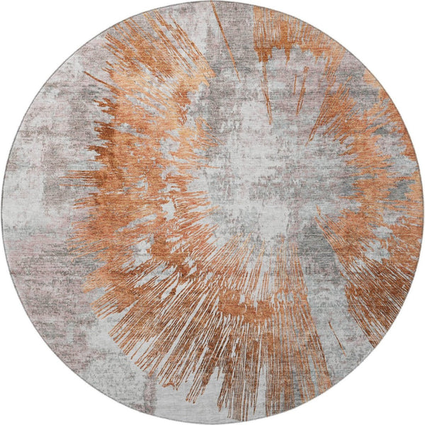 HomeRoots 8' Terra Cotta Abstract Washable Round Rug - Stylish, Durable, UV-Protected for Modern Living Spaces 664717