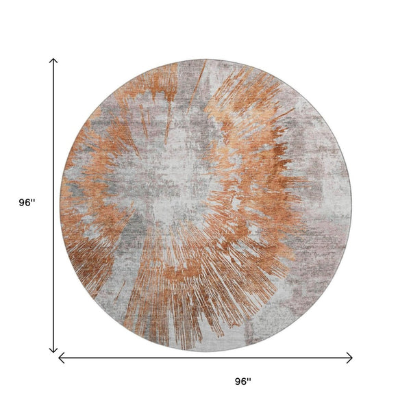 HomeRoots 8' Terra Cotta Abstract Washable Round Rug - Stylish, Durable, UV-Protected for Modern Living Spaces 664717