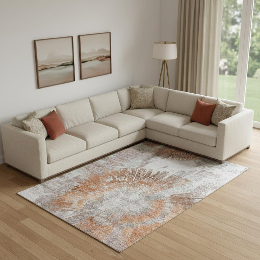 HomeRoots 8' X 10' Stylish Terra Cotta and Gray Abstract Washable Area Rug with UV Protection & Durability 664718