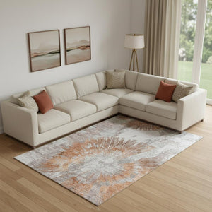 HomeRoots 8' X 10' Stylish Terra Cotta and Gray Abstract Washable Area Rug with UV Protection & Durability 664718
