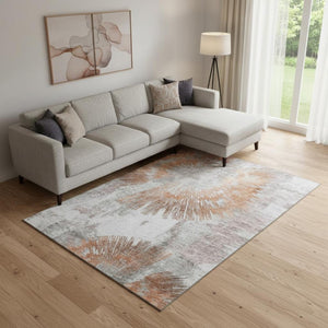 HomeRoots 9' X 12' Stylish Terra Cotta and Gray Abstract Area Rug – Washable, Stain-Resistant, UV Protected 664719