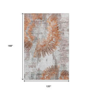 HomeRoots 10' X 14' Modern Terra Cotta Ivory and Gray Abstract Area Rug - Stain Resistant, UV Protected Design! 664720