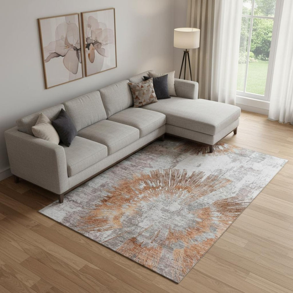 HomeRoots 10' X 14' Modern Terra Cotta Ivory and Gray Abstract Area Rug - Stain Resistant, UV Protected Design! 664720