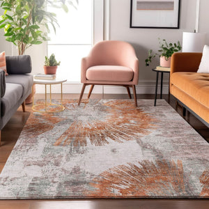 HomeRoots 10' X 14' Modern Terra Cotta Ivory and Gray Abstract Area Rug - Stain Resistant, UV Protected Design! 664720