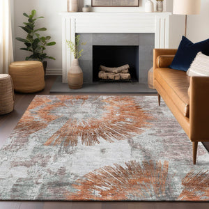HomeRoots 10' X 14' Modern Terra Cotta Ivory and Gray Abstract Area Rug - Stain Resistant, UV Protected Design! 664720