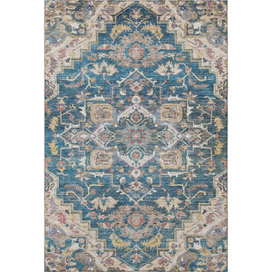 HomeRoots 5' X 8' Washable Floral Medallion Area Rug in Blue, Gold, Rust - UV Protected & Stain Resistant! 664722