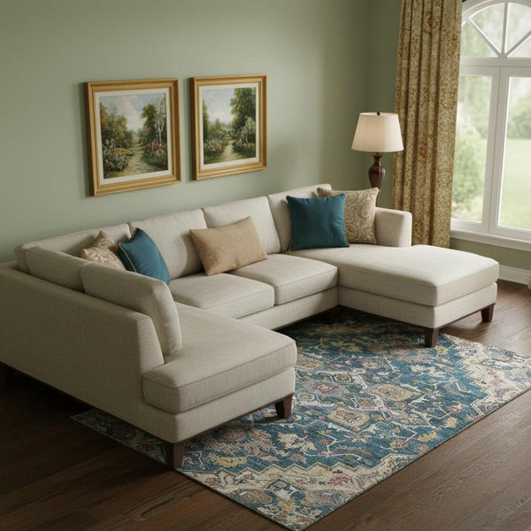 HomeRoots 10' X 14' Washable Floral Medallion Area Rug - Blue Gold Rust, UV Protected, Durable & Stylish! 664726