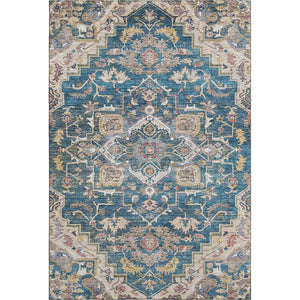 HomeRoots 10' X 14' Washable Floral Medallion Area Rug - Blue Gold Rust, UV Protected, Durable & Stylish! 664726