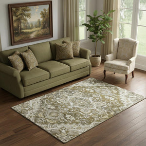 HomeRoots 5' X 8' Elegant Brown Ivory Taupe Floral Medallion Washable Area Rug with UV Defense & Style 664728