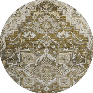 HomeRoots 8' Washable Round Floral Medallion Rug in Brown, Ivory & Taupe - UV Protected, Stain Resistant Design 664729