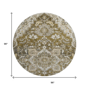 HomeRoots 8' Washable Round Floral Medallion Rug in Brown, Ivory & Taupe - UV Protected, Stain Resistant Design 664729