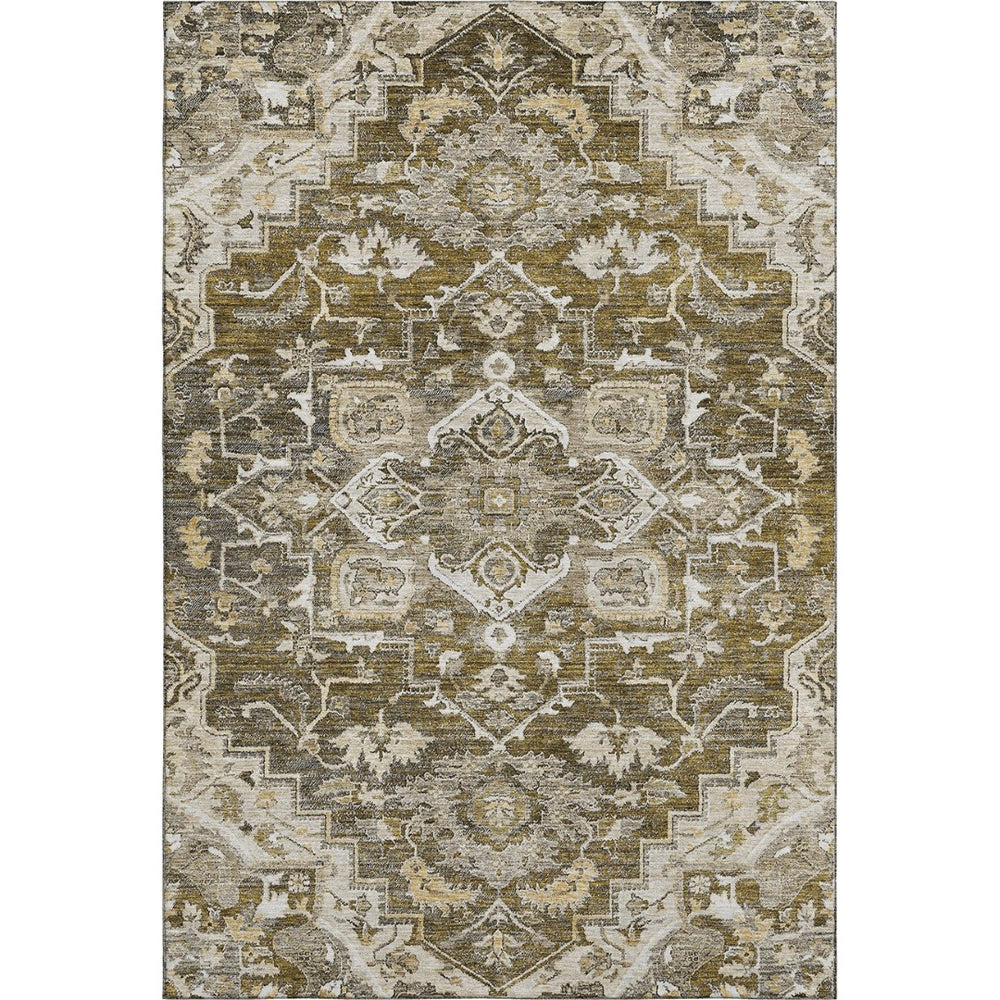 HomeRoots 8' X 10' Elegant Brown Ivory Taupe Floral Medallion Area Rug – Washable, Durable & UV Protected! 664730