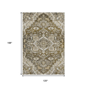 HomeRoots 10' Elegant Brown Ivory Taupe Floral Medallion Area Rug – Washable, Stain-Resistant, UV-Protected! 664732
