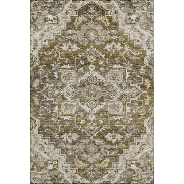HomeRoots 10' Elegant Brown Ivory Taupe Floral Medallion Area Rug – Washable, Stain-Resistant, UV-Protected! 664732