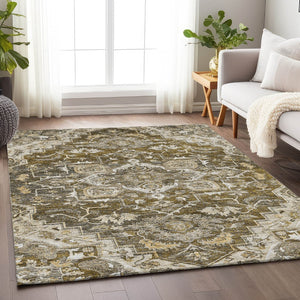 HomeRoots 10' Elegant Brown Ivory Taupe Floral Medallion Area Rug – Washable, Stain-Resistant, UV-Protected! 664732