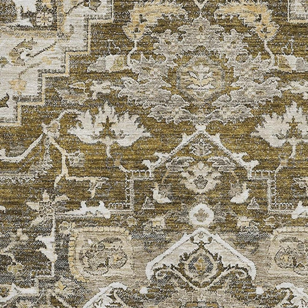 HomeRoots 10' Elegant Brown Ivory Taupe Floral Medallion Area Rug – Washable, Stain-Resistant, UV-Protected! 664732