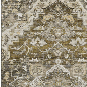 HomeRoots 10' Elegant Brown Ivory Taupe Floral Medallion Area Rug – Washable, Stain-Resistant, UV-Protected! 664732