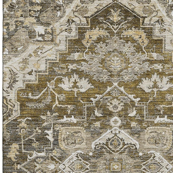 HomeRoots 10' Elegant Brown Ivory Taupe Floral Medallion Area Rug – Washable, Stain-Resistant, UV-Protected! 664732