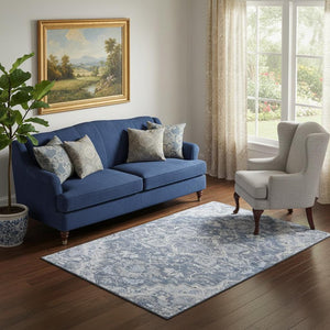 HomeRoots 5' X 8' Denim Blue Floral Medallion Area Rug - Durable, Washable, UV-Protected, Family-Friendly Design 664734