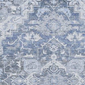 HomeRoots 5' X 8' Denim Blue Floral Medallion Area Rug - Durable, Washable, UV-Protected, Family-Friendly Design 664734