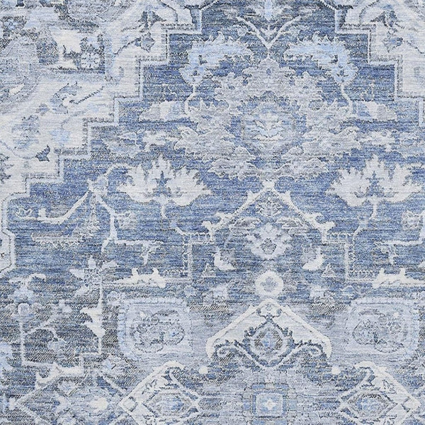 HomeRoots 5' X 8' Denim Blue Floral Medallion Area Rug - Durable, Washable, UV-Protected, Family-Friendly Design 664734