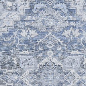 HomeRoots 8' X 10' Floral Medallion Area Rug in Denim Blue, Ivory & Gray - Washable, UV Protected & Stylish 664736