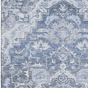 HomeRoots 9' X 12' Elegant Denim Blue Floral Medallion Area Rug – Stain Resistant, Washable & UV Protected! 664737