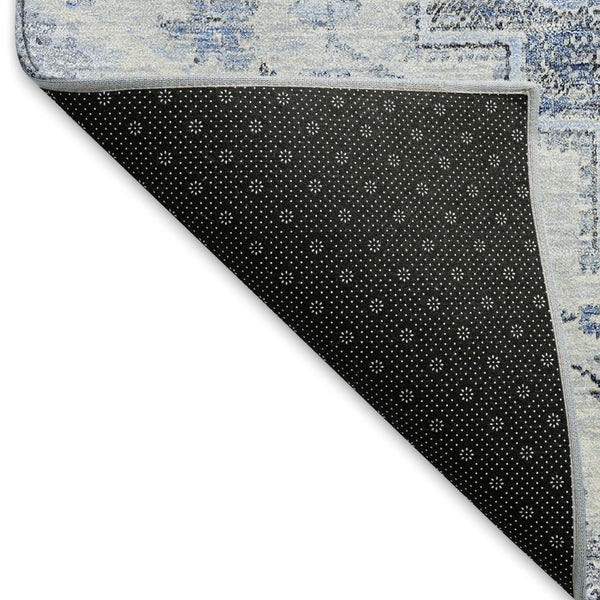 HomeRoots 10' X 14' Washable Denim Blue Floral Medallion Rug with UV Protection - Durable & Stain-Resistant! 664738