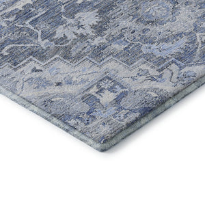 HomeRoots 10' X 14' Washable Denim Blue Floral Medallion Rug with UV Protection - Durable & Stain-Resistant! 664738