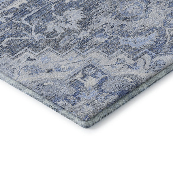 HomeRoots 10' X 14' Washable Denim Blue Floral Medallion Rug with UV Protection - Durable & Stain-Resistant! 664738