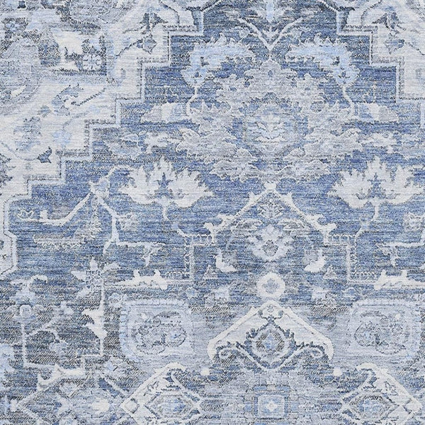 HomeRoots 10' X 14' Washable Denim Blue Floral Medallion Rug with UV Protection - Durable & Stain-Resistant! 664738