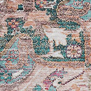 HomeRoots 5' X 8' Floral Medallion Rug in Emerald, Beige & Teal - Washable, UV Protected, Stain Resistant Design 664740