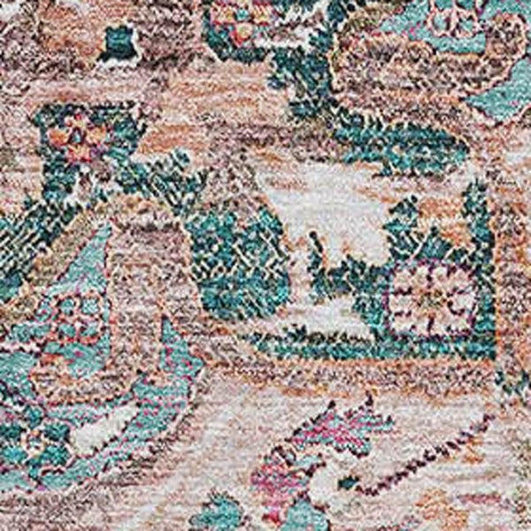 HomeRoots 5' X 8' Floral Medallion Rug in Emerald, Beige & Teal - Washable, UV Protected, Stain Resistant Design 664740