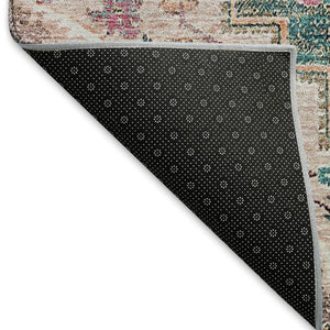 HomeRoots 9' X 12' Floral Medallion Area Rug in Emerald Beige & Teal - Washable, Stain Resistant, UV Protected! 664743