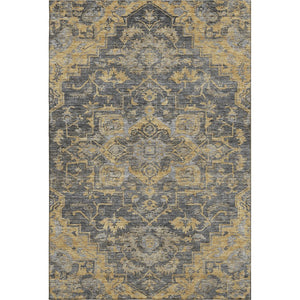 HomeRoots 5' X 8' Elegant Gray Gold & Silver Floral Medallion Area Rug – Washable, UV-Protected, Durable Design 664746