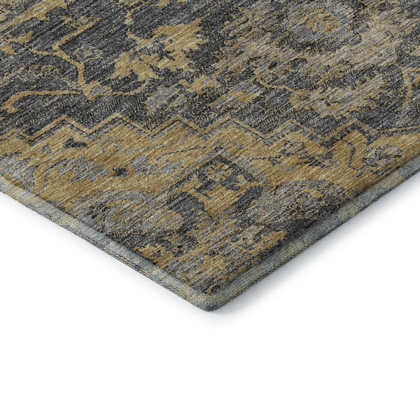 HomeRoots 8' Floral Medallion Round Rug in Gray, Gold & Silver - Washable, Stain-Resistant, UV Protected Decor 664747