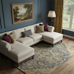 HomeRoots 8' X 10' Elegant Gray Gold Silver Floral Medallion Area Rug - Washable, UV Protected, Durable Design 664748