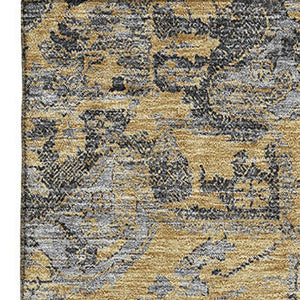 HomeRoots 9' X 12' Elegant Gray Gold Silver Floral Medallion Area Rug – Washable, UV Protected, Non-Slip! 664749