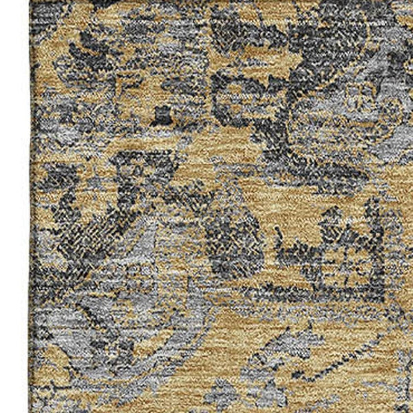 HomeRoots 9' X 12' Elegant Gray Gold Silver Floral Medallion Area Rug – Washable, UV Protected, Non-Slip! 664749